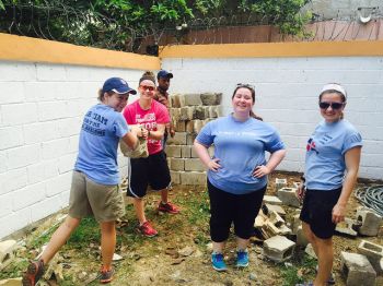 SMWC students did deconstruction work for Emanual House in the Dominican Republic. (l to r):  Morgan Patterson, Sarah Wichman, Haylie Davenport, Kelli Seida.