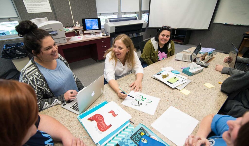 Students and professor in a design class