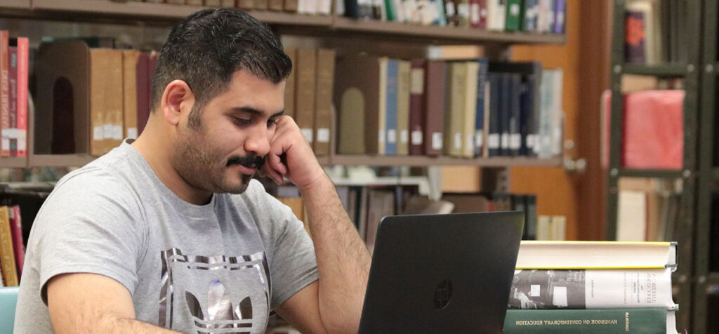 International student using laptop