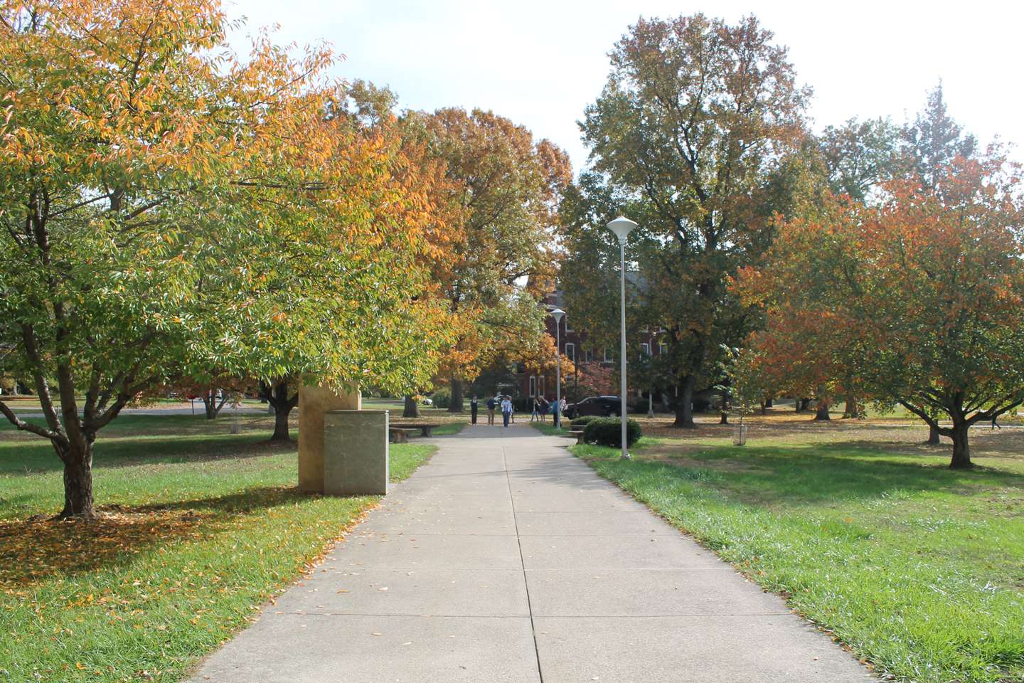 students walking on a sidewalk