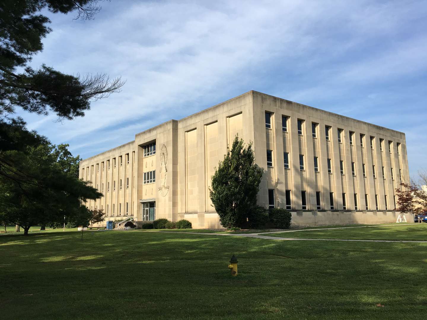 The library with a blue sky in the background