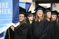 Students walking at commencement