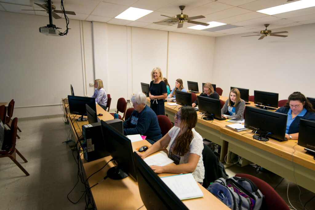 Students and professor in a business class