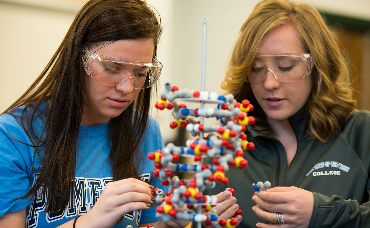 Two students looking at DNA