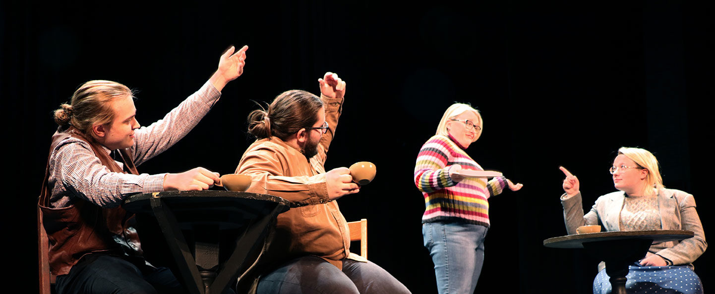 Students rehearsing a scene from The Spitfire Grill in the Cecilian Auditorium