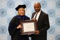 President King presenting award to Wayne Patrick at the May 2017 Commencement.