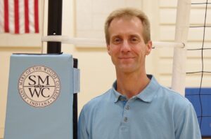 Stephen Beeler on the SMWC volleyball court.