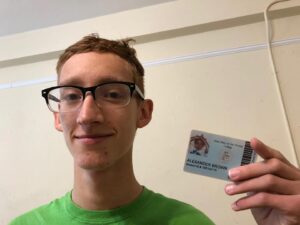 Trindle-Brown holding his old SMWC ID