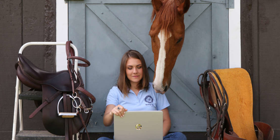 Equine Studies, Jordan and her horse looking at the computer