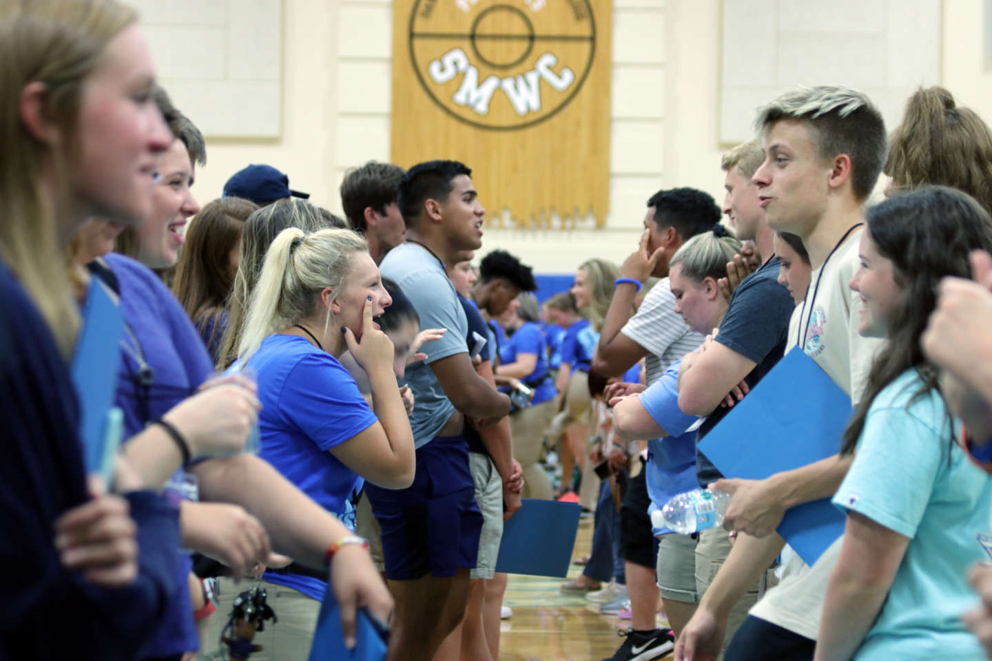 Students doing ice breaker at orientation 2019