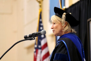 President King speaking at commencement