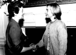 Sister Barbara shaking hands with President Clinton