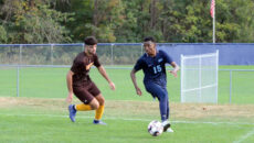 Men's soccer player feinting