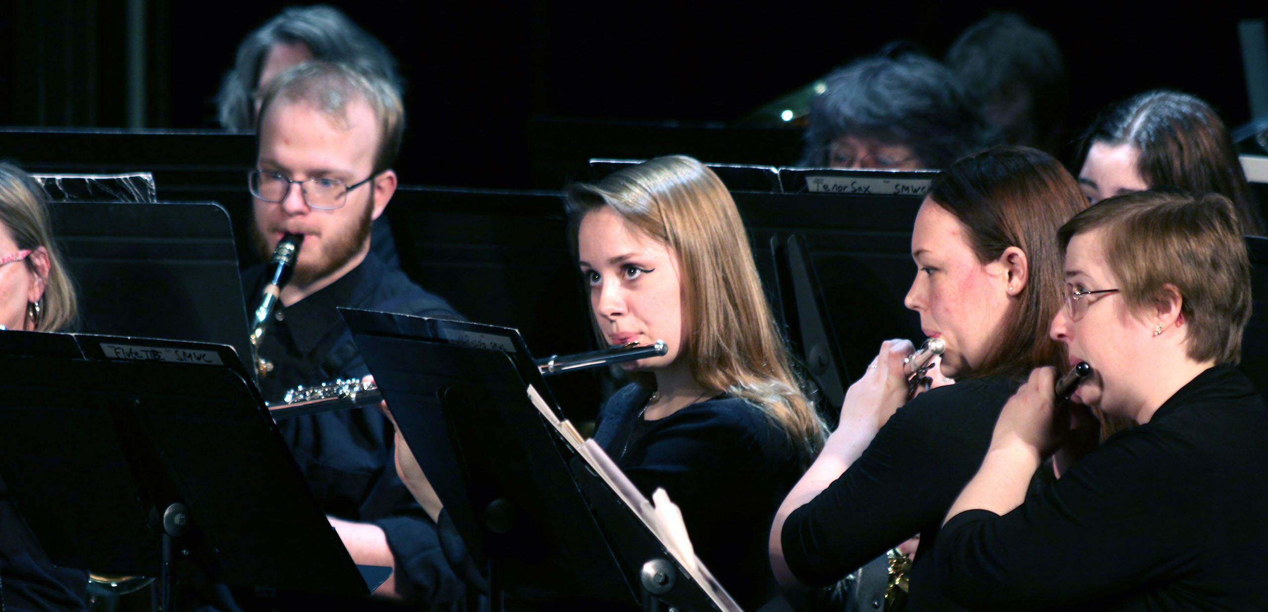 Flautist playing during a concert