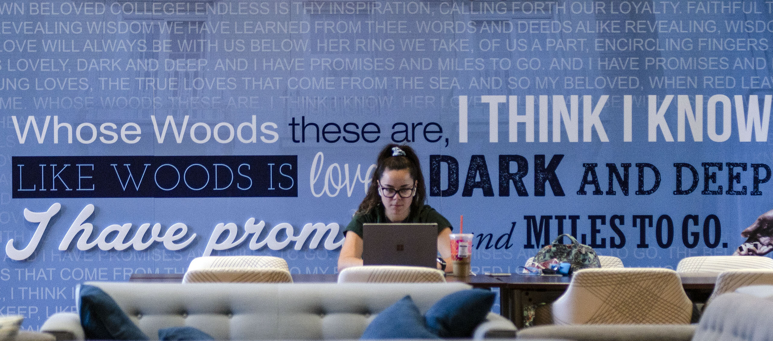 Girl studying in the SMWC student lounge