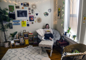 Student studying in dorm room