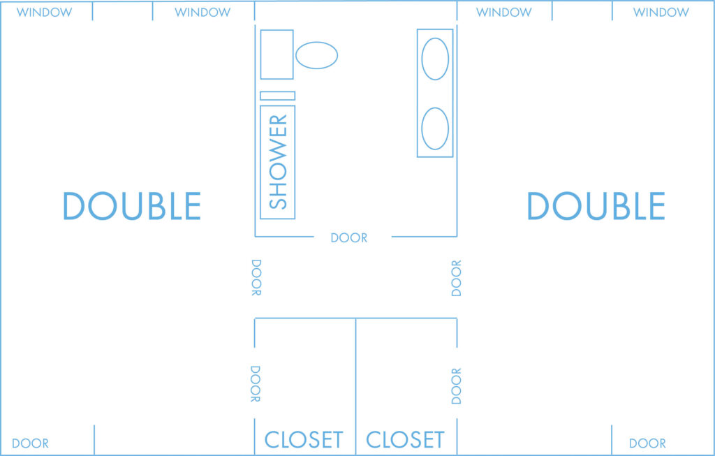 Double layout with shared bathroom