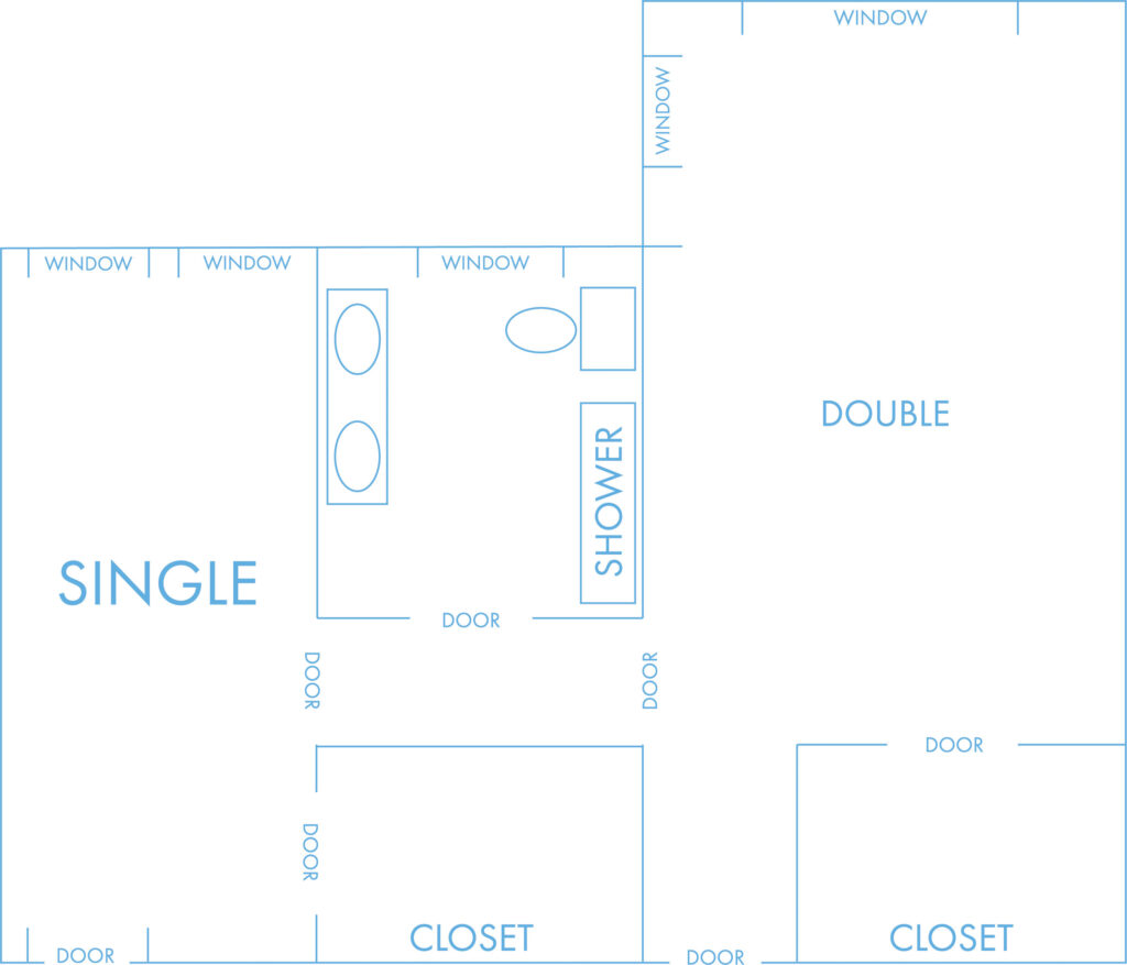 Single layout with shared bathroom