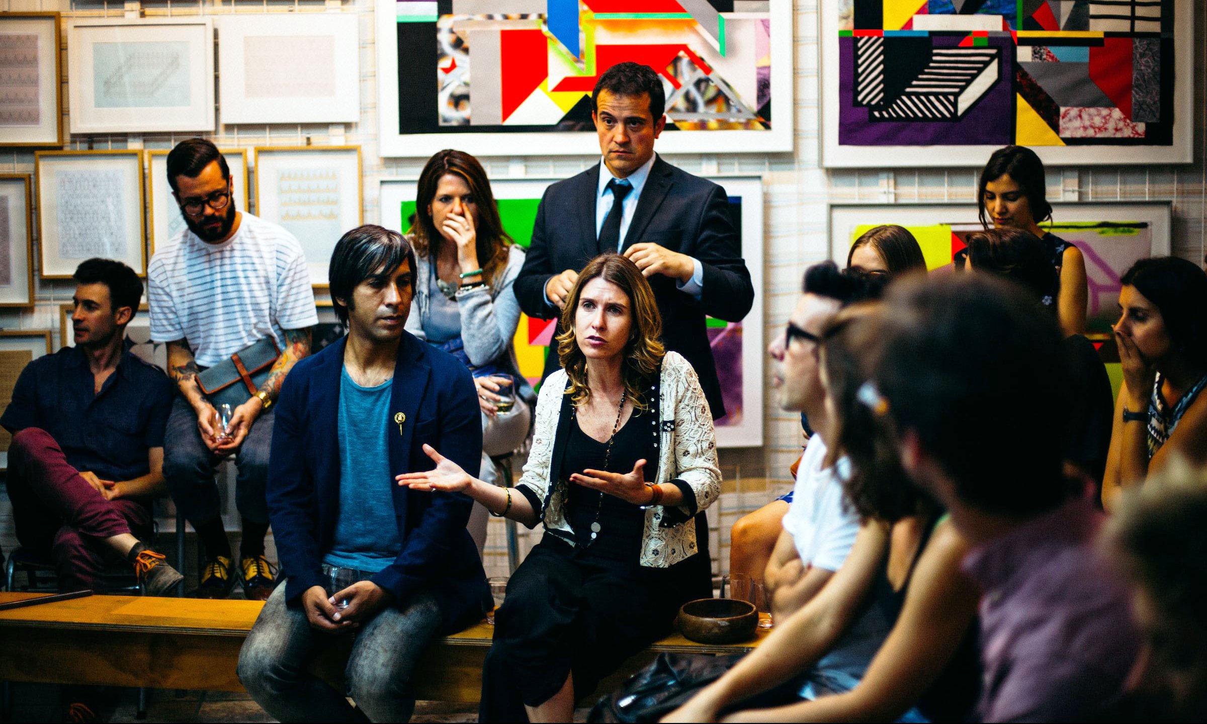 People talking at an interactive presentation