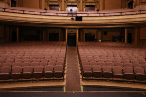 The seating in the auditorium of the Conservatory of Music