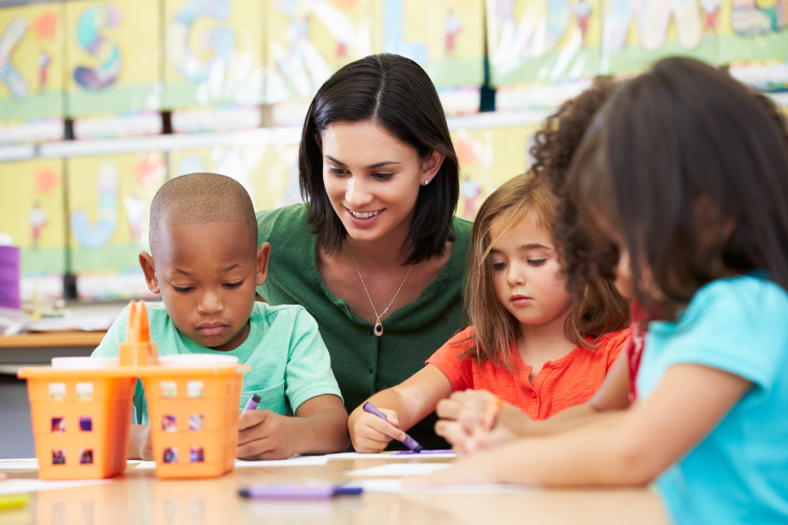 Teacher with elementary students