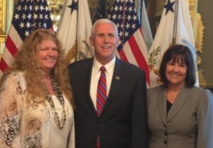 SMWC professor Jill McNutt with mike Pence