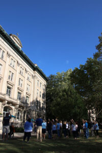 Cross dedication ceremony in front of Guerin Hall