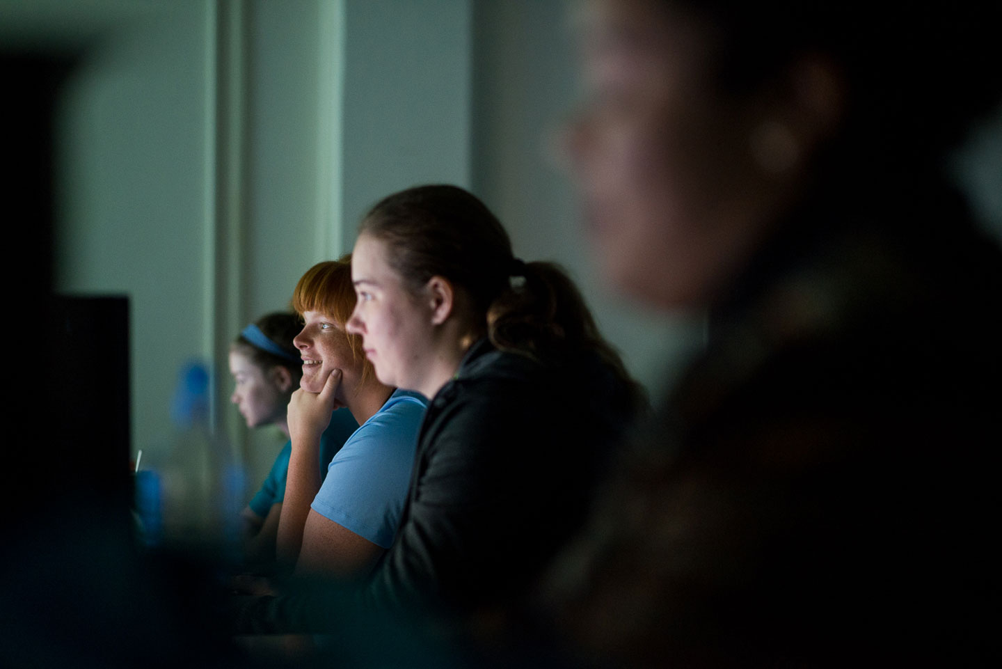 Business students sitting in computer lab