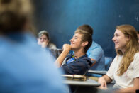 Student in English class smiling