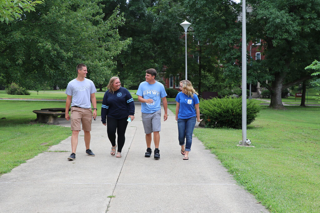 Students walking through campus