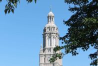 The steeple of the Church of Immaculate Conception