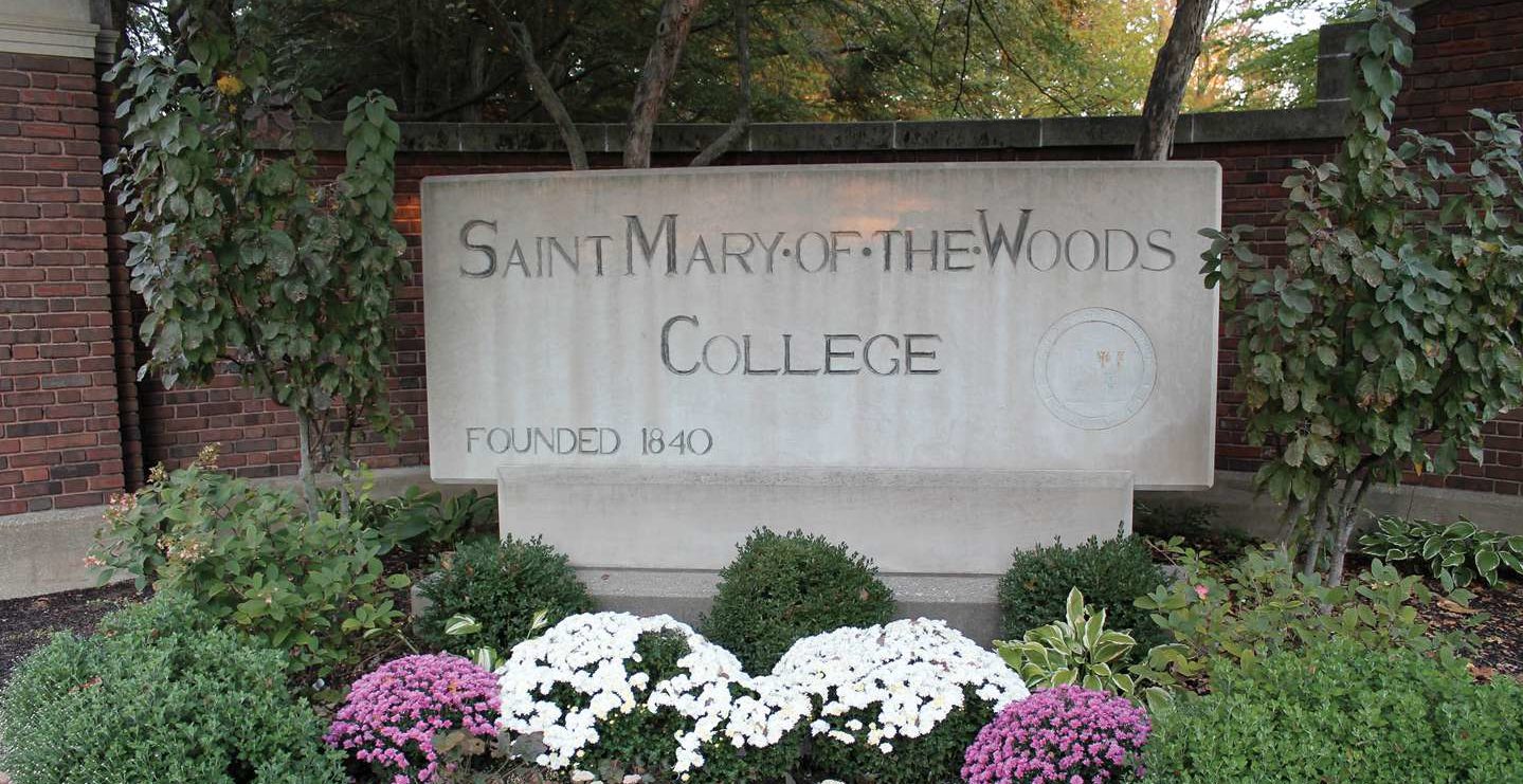The front gate sign that says Saint Mary-of-the-Woods College.
