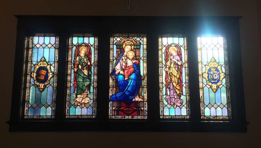 Stained glass windows in Le Fer Hall