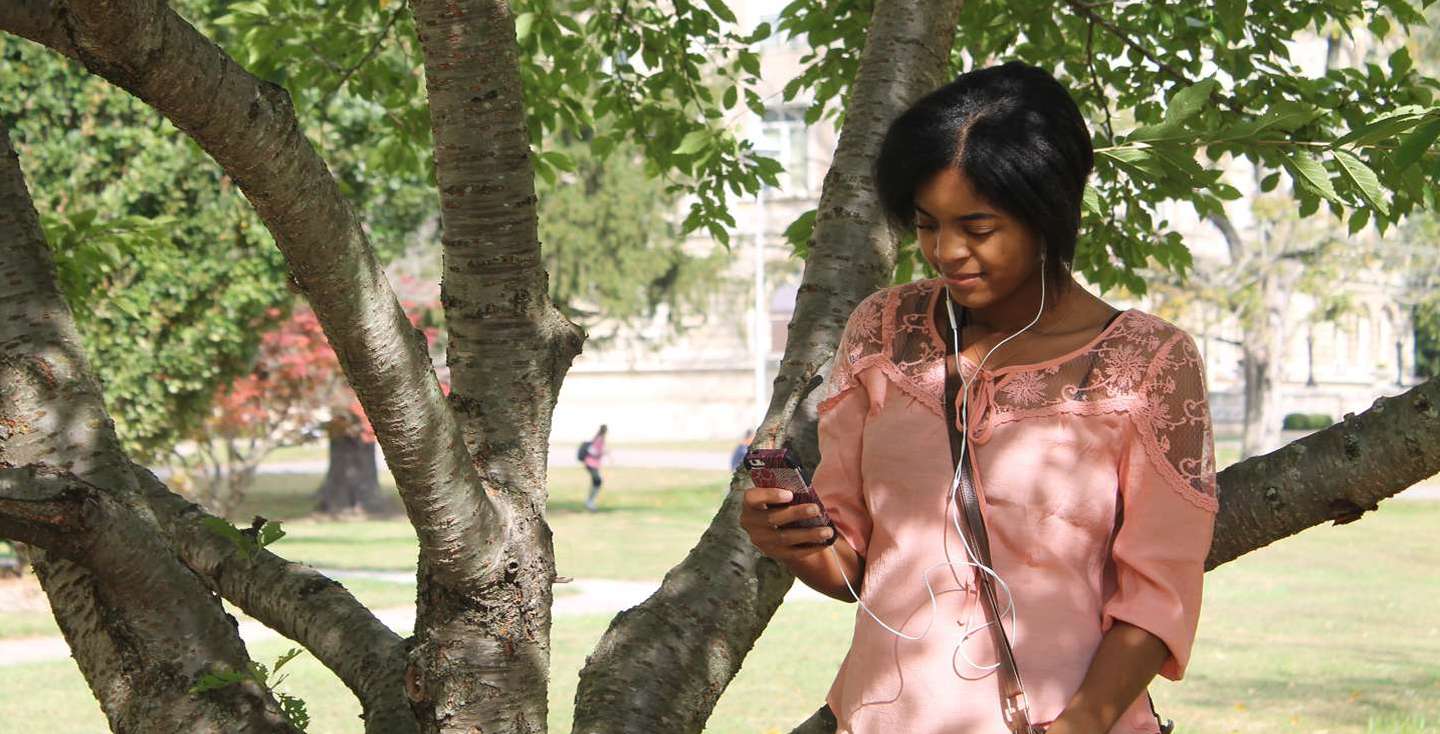 student on phone