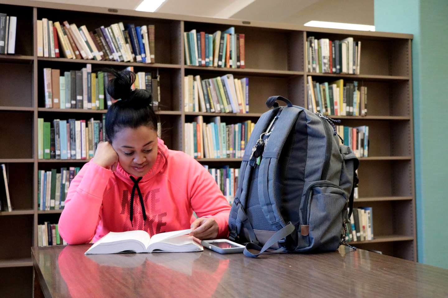 Student studying in the library